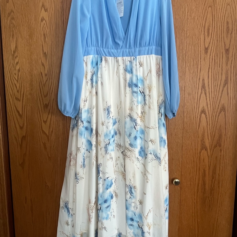 Elegant Refeu Blue and White Floral Maxi Dress - Picture 4 of 5